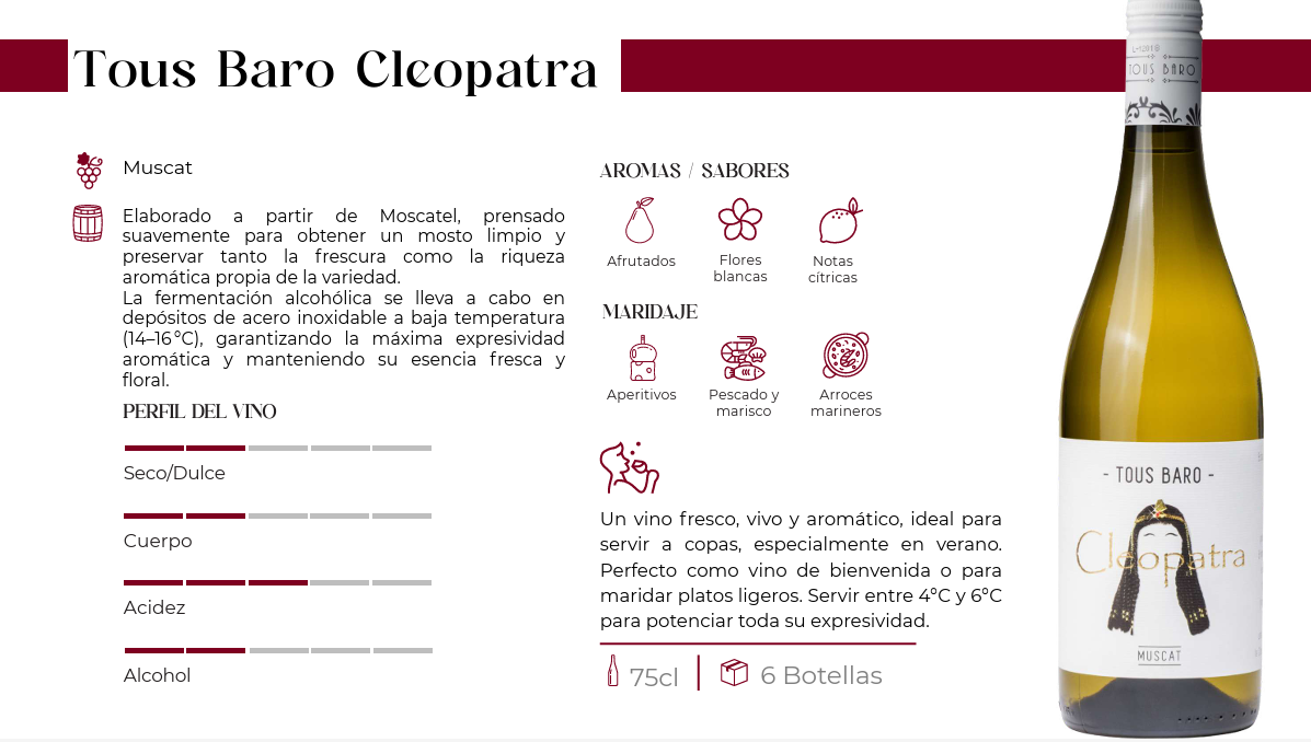 Tous Baro Cleopatra 75cl. | Caja de 6 botellas