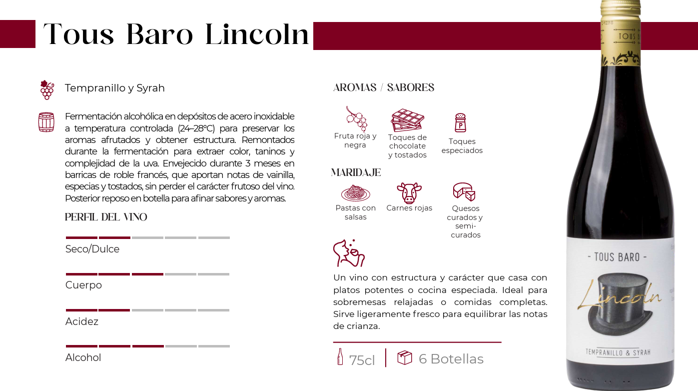 Tous Baro Lincoln 75cl. | Caja 6 botellas