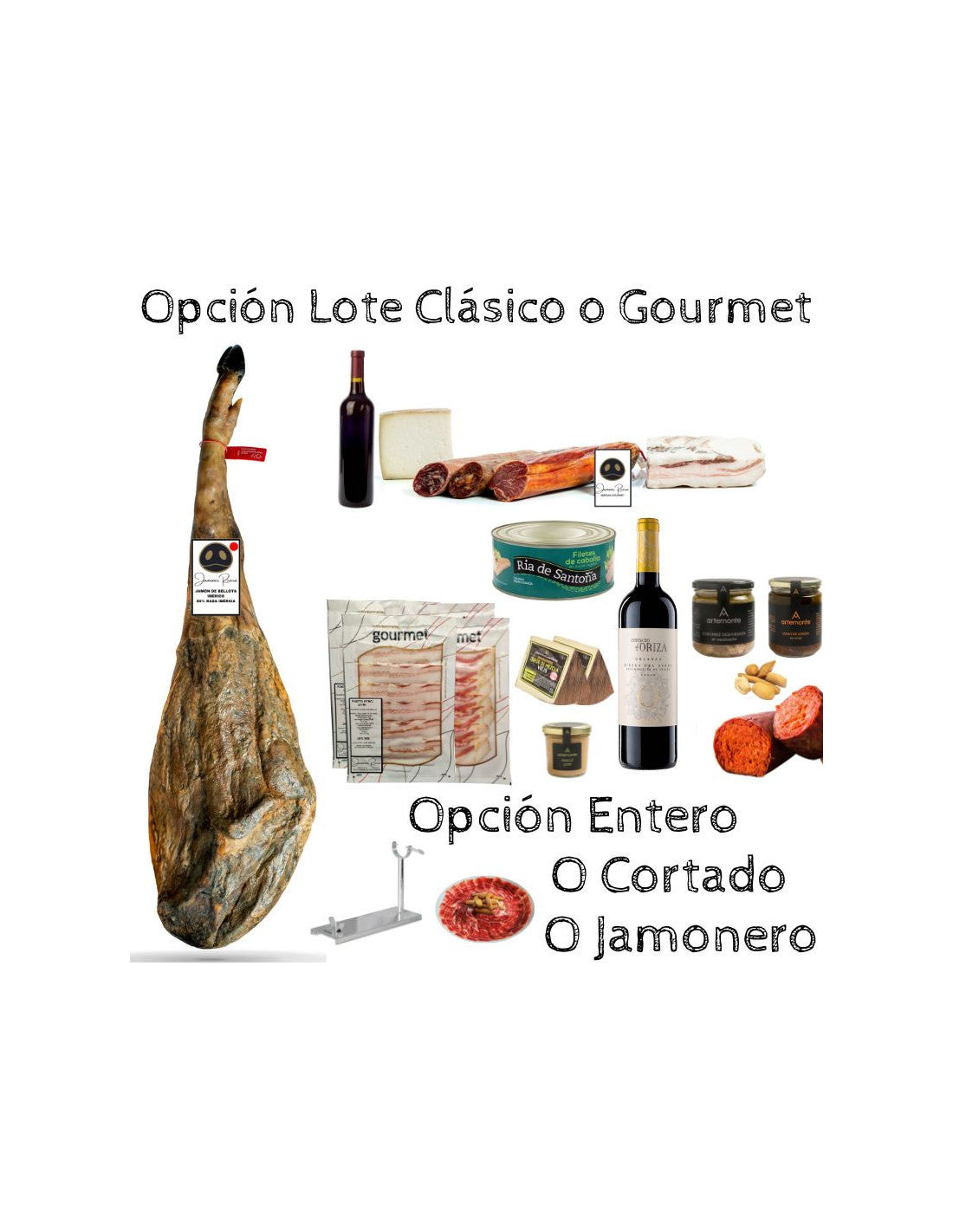 Lote Navidad Rivera: Jamón de Bellota Ibérico 50% y Gourmet