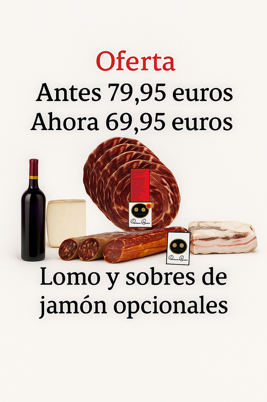 Cesta de Navidad Rivera: ibéricos de Bellota y vino tinto
