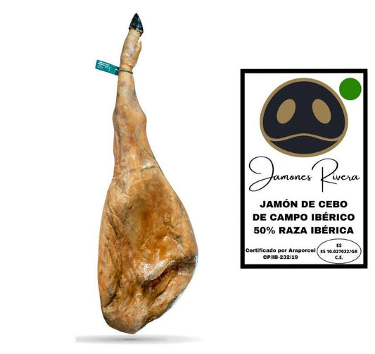 Jamón Cebo de Campo 50% Ibérico Rivera + 2 cuñas queso y picos