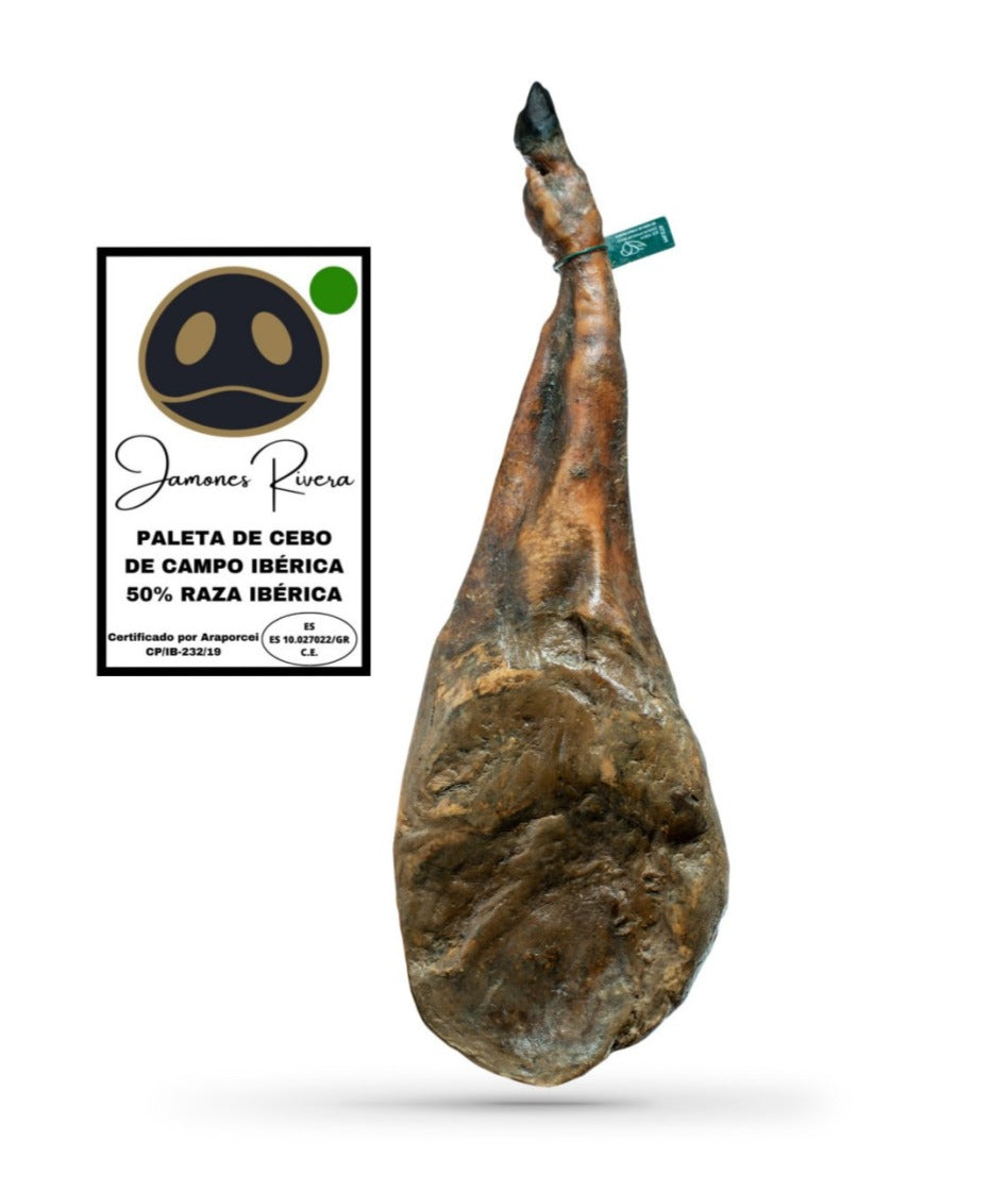 Paleta 50% Ibérica cebo de campo Rivera + Regalo de 2 Cuñas de Queso y Picos